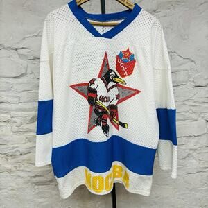 Vintage 90s Russian Mockba #10 Bure UCKA Penguin Mascot Hockey Practice Jersey